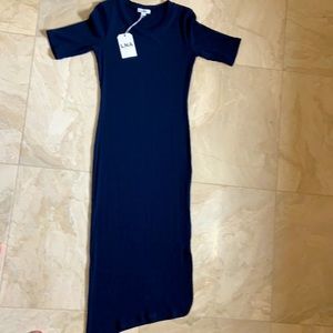 Navy Ribbed LNA Midi Dress